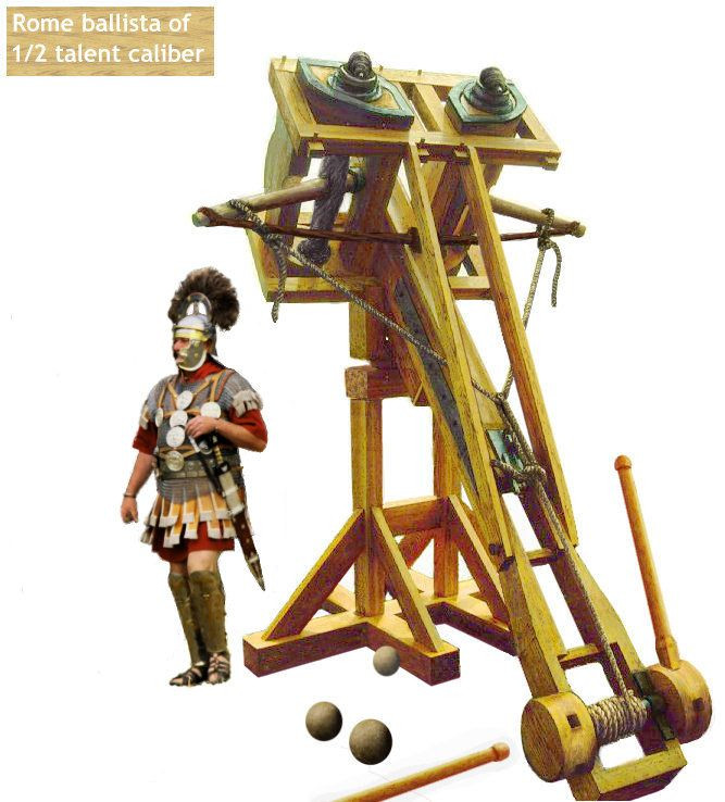 Phiên bản đầu tiên của ballista không chỉ bắn tên lớn mà còn bắn được những viên đá. Tuy nhiên, những cải tiến sau này của ballista chỉ tập trung vào việc nâng cấp tầm bắn và sức mạnh của những mũi tên.