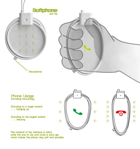 Soft phone (điện thoại mềm) là mẫu điện thoại dễ thương. Chỉ với việc bóp hoặc thả tay là bạn có thể thực hiện gọi hoặc kết thúc cuộc gọi. Nó đi kèm với một túi mềm thiết kế riêng, rất gọn nhẹ và có cả bàn phím Qwerty.