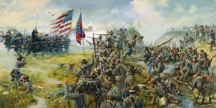 4. Trận Gettysburg (1863) (Nội chiến Hoa Kỳ). Quốc gia: Liên bang miền Bắc vs. Liên minh miền Nam. Số thương vong: Khoảng 51.000 người. Ý nghĩa: Trận chiến quyết định trong cuộc Nội chiến Hoa Kỳ, đánh dấu bước ngoặt trong cuộc chiến với chiến thắng thuộc về quân đội miền Bắc. Ảnh: Pinterest.