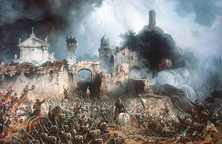 8. Trận Solferino (1859) (Chiến tranh Ý độc lập lần thứ hai). Quốc gia: Áo vs. Pháp và Sardinia. Số thương vong: Khoảng 40.000 người. Ý nghĩa: Một trong những trận đánh lớn nhất tại Ý, góp phần vào việc thống nhất Ý. Từ trận chiến cũng này Hội Chữ thập đỏ được thành lập. Ảnh: Pinterest.