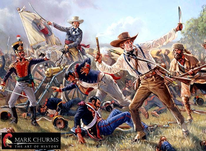 15. Trận San Jacinto (1836) (Chiến tranh giành độc lập của Texas). Quốc gia: Cộng hòa Texas vs. Mexico. Số thương vong: Khoảng 1.000 người. Ý nghĩa: Một trận chiến mang tính quyết định, giúp Texas giành độc lập khỏi Mexico và mở đường cho việc gia nhập Hoa Kỳ sau này. Ảnh: Pinterest.