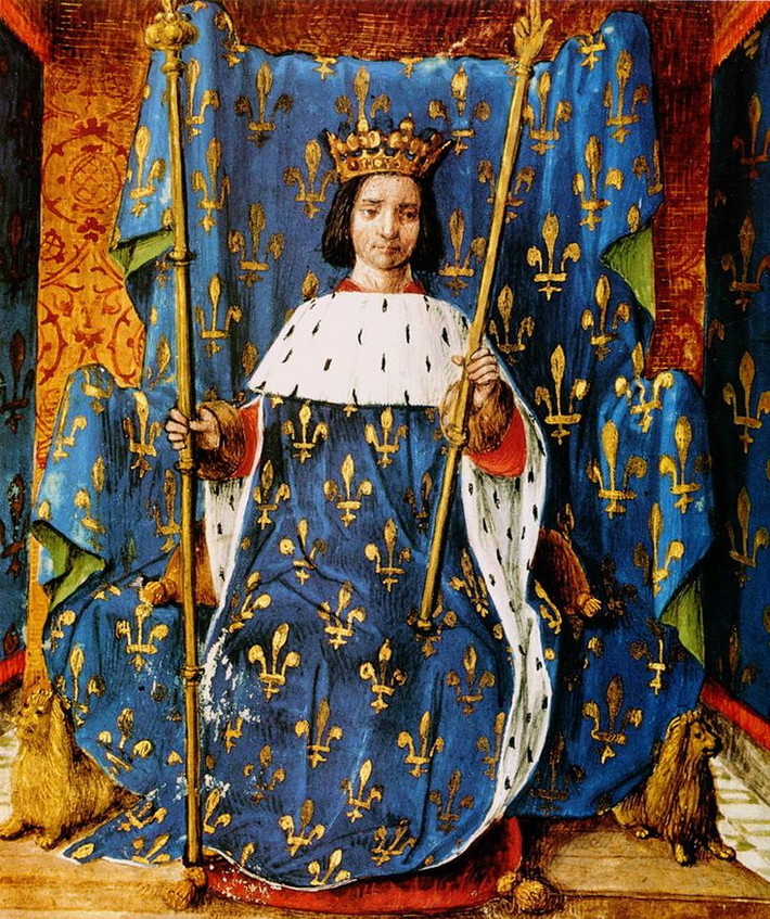 4. Charles VI (1368 - 1422, Pháp). Charles VI mắc bệnh tâm thần trong lúc cầm quyền. Ông từng tin mình là một người bằng thủy tinh, từ chối tắm rửa, và thường có những hành động điên rồ không kiểm soát. Ảnh: Pinterest.