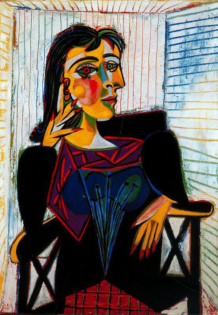 11. "Portrait of Dora Maar" - Pablo Picasso (1937). Đây là một trong những tác phẩm trường phái Lập thể nổi tiếng của Picasso, miêu tả người tình của ông, Dora Maar, qua những đường nét phá cách và đầy góc cạnh. Ảnh: Pinterest.