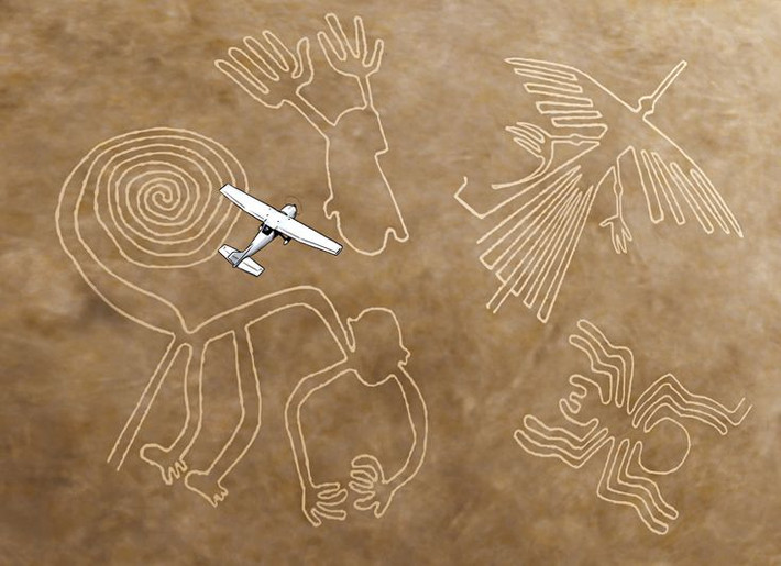 4. Đường kẻ Nazca ở Peru. Các hình vẽ khổng lồ trên mặt đất này chỉ có thể nhìn rõ từ trên cao. Tại sao người Nazca lại tạo ra chúng, và họ làm cách nào để hình vẽ có tỉ lệ chính xác như vậy? Ảnh: Pinterest.