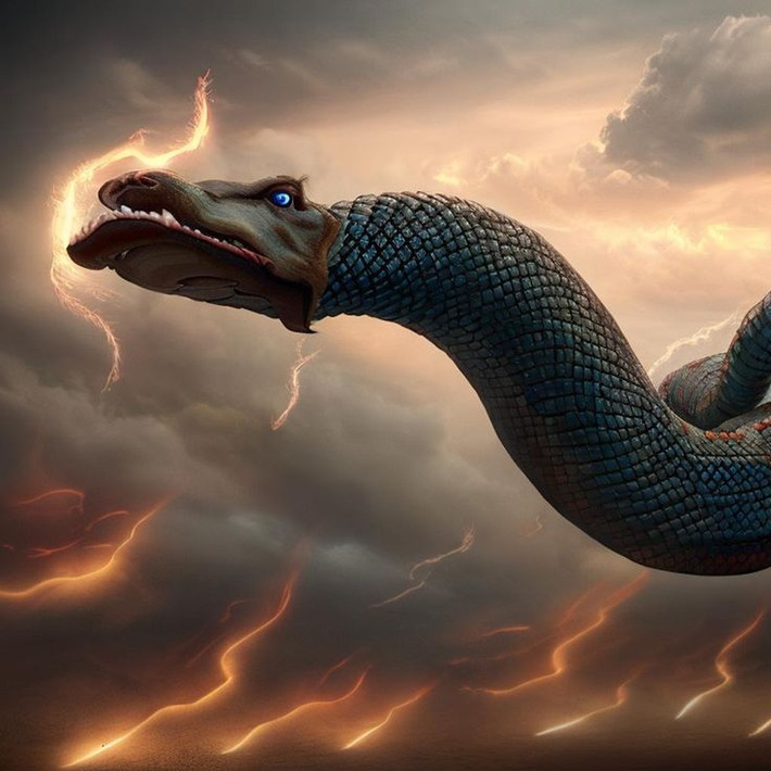 1. Jörmungandr. Miêu tả: Là con rắn khổng lồ bao quanh thế giới Midgard. Jörmungandr là con của Loki khổng lồ và nữ Angrboda. Theo lời tiên tri Ragnarok, nó sẽ đối đầu với thần Thor trong trận chiến cuối cùng. Sức mạnh: Gây ra sóng thần và động đất. Hơi thở và chất độc của nó cực kỳ nguy hiểm. Ảnh: Pinterest.