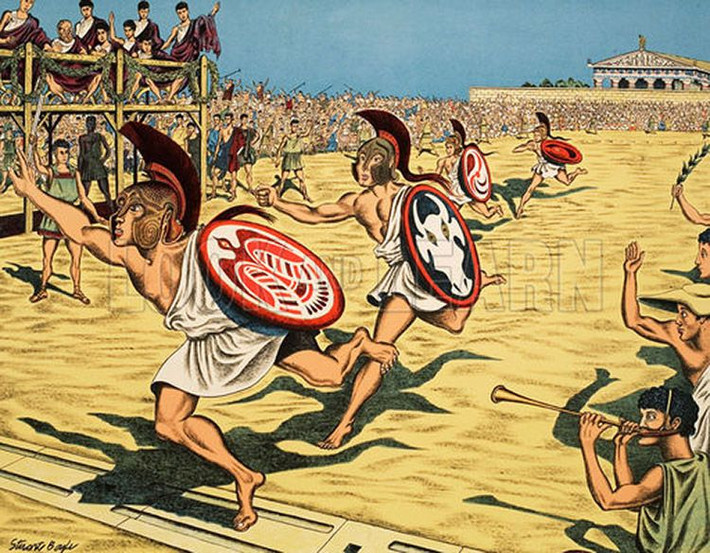 Ban đầu, các cuộc tranh tài Olympic Hy Lạp cổ được giới hạn trong các cuộc thi chạy, nhưng sau đó một số sự kiện khác đã được bổ sung, bao gồm đấu vật, đấm bốc, đua ngựa và đua xe ngựa, và các cuộc tranh tài quân sự.
