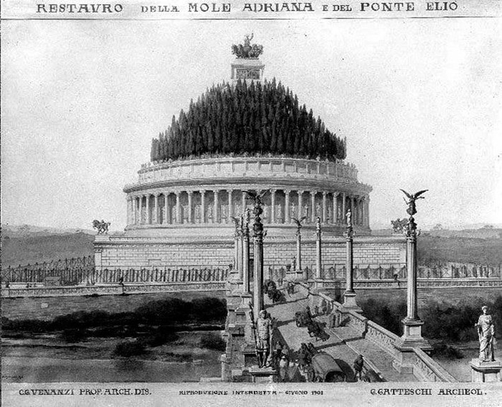 Ban đầu lăng được dùng làm nơi an nghỉ của hoàng đế La Mã Hadrian (76-138 SCN) và gia đình của ông. Sau này, những vị hoàng đế La Mã khác cũng được an táng tại lăng mộ này và vị hoàng đế cuối cùng là Caracalla mất năm 217