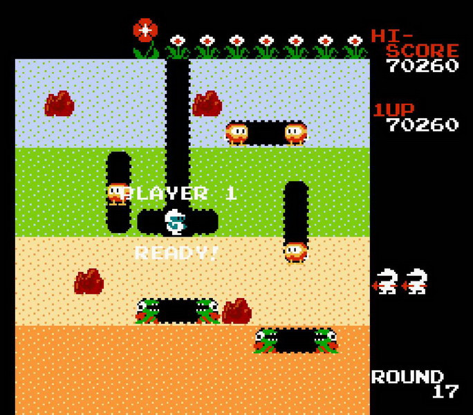 "Dig Dug II" do hãng Namco phát hành năm 1989 là trò chơi đòi hỏi khả năng tư duy tốt. Nhiệm vụ của người chơi là bơm cho những con quái vật trong lòng đất nổ tung, hoặc làm chúng bị đè bẹp bằng những tảng đá.