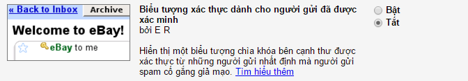 8. Xác nhận email đến từ các dịch vụ nổi tiếng. Bạn sợ bị các kẻ mạo danh lừa đảo? Một tính năng nhỏ mang tên Biểu tượng xác thực dành cho người gửi đã được xác minh trong Gmail sẽ giúp bạn không phải lo lắng nữa. Khi được bật trong mục thiết lập Lab, tính năng này sẽ thêm một biểu tượng hình chìa khóa bên cạnh tên email của dịch vụ, cho bạn biết đây là email đến từ dịch vụ thật chứ không phải giả mạo.