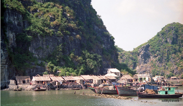 Những ngôi nhà đơn sơ bên vách núi ở Cát Bà.