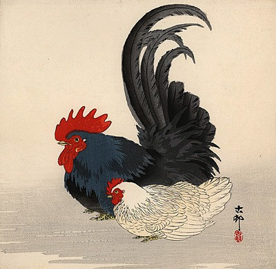 Những chú gà trong tranh của Ohara Koson được thể hiện rất sinh động với rất nhiều dáng điệu, sắc thái khác nhau.