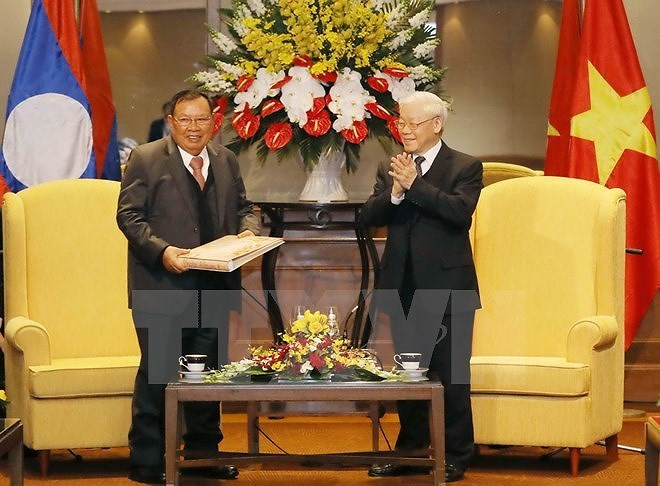 Nhân chuyến thăm của Tổng Bí thư, Chủ tịch nước Lào tới Việt Nam, hai bên đã ra Tuyên bố chung Việt Nam-Lào. (ảnh: TTXVN)