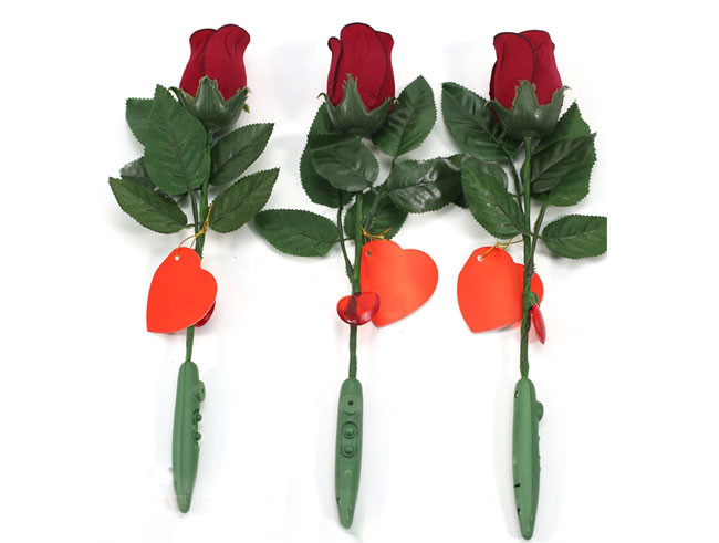 Hoa hồng ghi âm lời tỏ tình, đoạn nhạc. Sản phẩm giống hệt một bông hoa hồng thật, dùng để ghi âm lời nói, bản nhạc đơn âm nhẹ nhàng, thích hợp làm quà tặng người yêu, bạn gái... Sản phẩm sử dụng pin cúc áo nhỏ gọn và có 2 nút bấm: Nút phía trên dùng để thu lại lời nói và nút phía dưới dùng để phát lời nói đó. Sản phẩm có thể ghi âm được trong 9 giây, ngoài chức năng ghi âm lời nói nó còn có thể ghi âm được một bản nhạc đơn âm. Giá bán sản phẩm: từ 70.000 – 100.000 đồng.