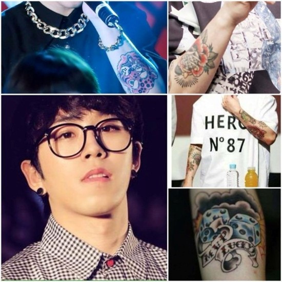 Không giống như các thần tượng khác, Taeil của Block B lại có sở thích với những hình xăm đầy màu sắc thay vì mực đen. Ngoài con hổ lớn màu đỏ trên cánh tay trái của mình, anh còn khá nhiều hình xăm khác với màu sắc sặc sỡ.
