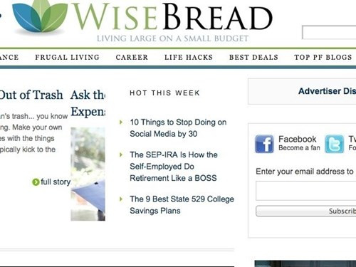 8. Wise Bread. Wise Bread cung cấp những bài viết ngắn gọn đi thẳng vào vấn đề về cách xử lý tiền bạc trên cơ sở hàng ngày từ mua sắm đến thanh toán nợ nần và tiết kiệm một cách hiệu quả.