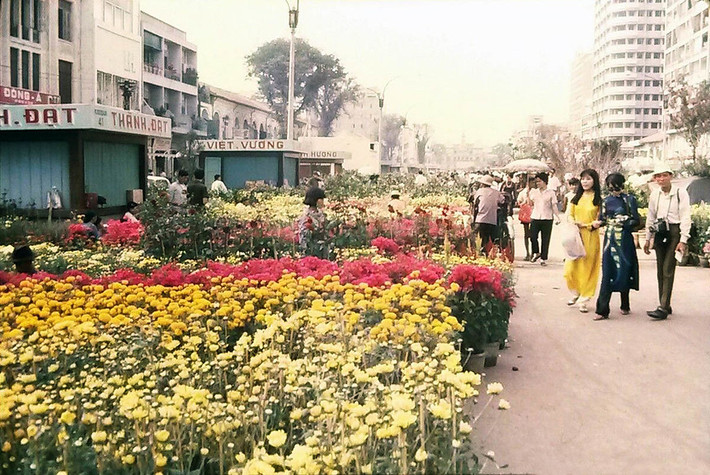 Các loài hoa khoe sắc tại chợ hoa Tết họp trên đại lộ Nguyễn Huệ, Sài Gòn năm 1971.