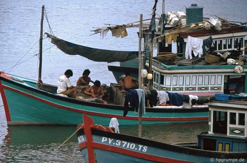 Ven bờ biển của thành phố tập trung nhiều xóm chài, nơi các gia đình ngư dân cư trú ngay trên những con thuyền đánh cá.