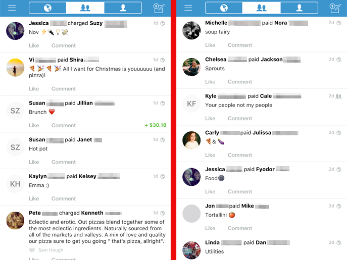 Venmo. Venmo giúp đồng bộ tài khoản kiểm tra (checking account) hoặc thẻ ghi nợ của bạn từ đó cho phép bạn dễ dàng trả lại tiền cho bạn bè khi mọi người tham gia các cuộc vui chơi, ăn uống. Venmo còn là một mạng xã hội thu nhỏ mà ở đó bạn có thể xem những người khác đã trả những gì cho bạn bè của họ. Ứng dụng được phát hành miễn phí cho iOS, Android.