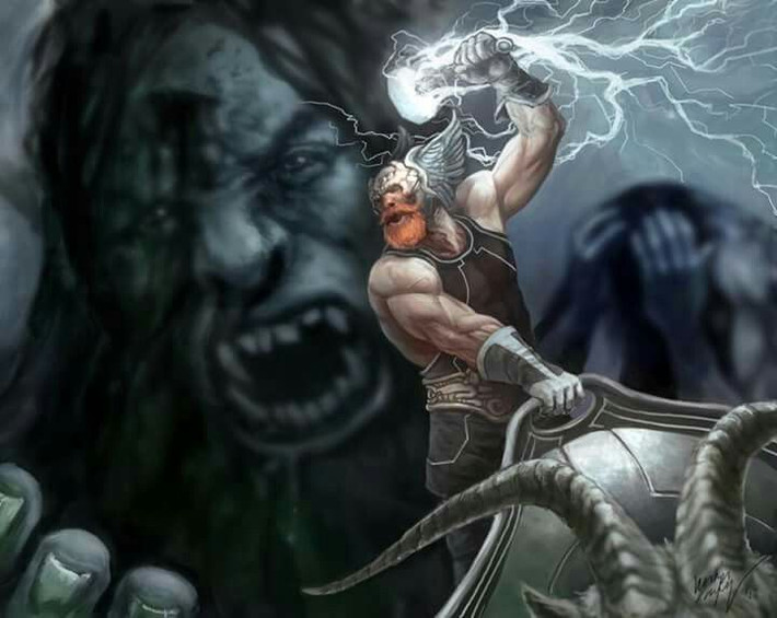 1. Thor là con trai của Odin và nữ thần Trái Đất. Thần Thor là con trai của thần tối cao Odin và nữ thần Jörd (đại diện cho Trái Đất). Vì vậy, ông vừa có sức mạnh thần thánh, vừa có sự kết nối đặc biệt với thế giới loài người. Ảnh: Pinterest.