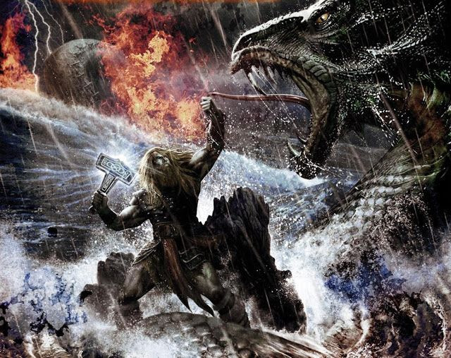 6. Kẻ thù truyền kiếp là rắn khổng lồ Jörmungandr. Jörmungandr là con rắn khổng lồ quấn quanh thế giới Midgard và là kẻ thù lớn nhất của Thor. Theo lời tiên tri Ragnarok, Thor sẽ giết Jörmungandr nhưng cũng bị trúng độc của nó và chết ngay sau đó. Ảnh: Pinterest.