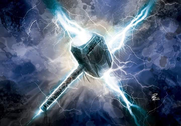 3. Búa Mjölnir bị lỗi khi rèn. Mjölnir được tạo ra bởi hai người lùn Sindri và Brokkr. Tuy nhiên, do Loki quấy phá trong quá trình rèn, cán búa bị làm ngắn hơn so với dự định, khiến Thor phải cầm bằng một tay. Ảnh: Pinterest.