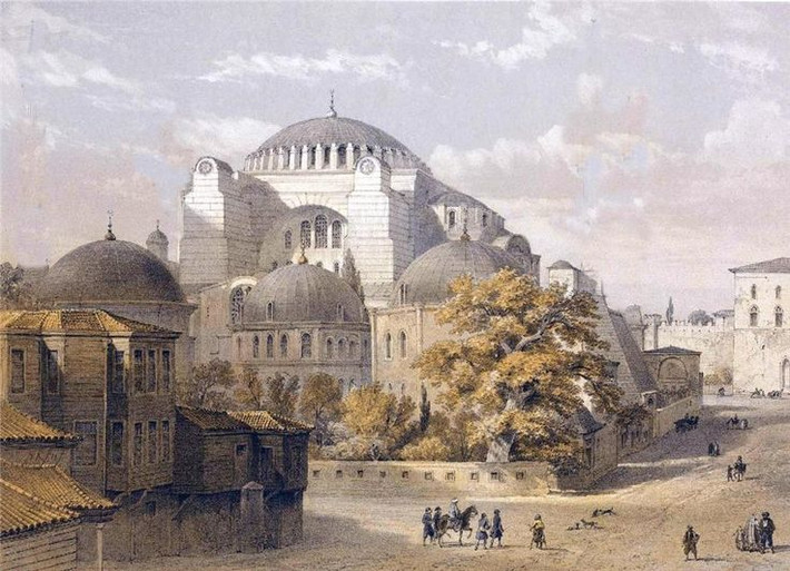 8. Biến Hagia Sophia thành nhà thờ Hồi giáo. Sau khi chiếm được thành phố, Mehmed II biến nhà thờ Hagia Sophia – biểu tượng của Thiên Chúa giáo Chính Thống – thành một nhà thờ Hồi giáo, đánh dấu sự thay đổi văn hóa và tôn giáo của Constantinople. Ảnh: Pinterest.
