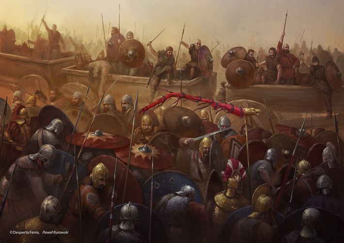 7. Báo hiệu sự suy tàn của Đế chế La Mã. Trận Adrianople là một trong những dấu hiệu đầu tiên cho thấy sự suy yếu của Đế chế La Mã, cuối cùng dẫn đến sự sụp đổ của Đế chế La Mã phương Tây vào năm 476. Ảnh: Pinterest.