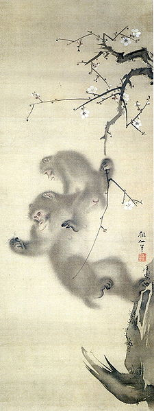 "Khỉ trên cây mai", tranh của Mori Sosen vẽ năm 1808.