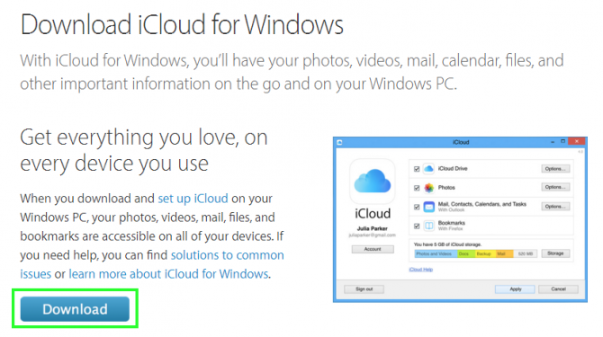 1. Truy cập tới trang iCloud for Windows và kích vào Download