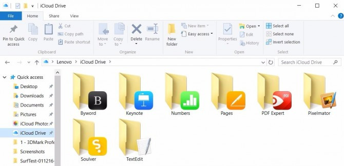 Một đường dẫn đến thư mục iCloud Drive của bạn cũng được đặt trong danh sách Quick Access List của File Explorer. Tại đây, bạn có thể tìm các tệp tin mà bạn lưu trong các ứng dụng iOS. Giờ đây, người dùng Windows 10 cần truy cập vào iCloud.com hoặc sử dụng Mail riêng của Microsoft và chương trình Calendar để truy cập iCloud Mail và Calendars.