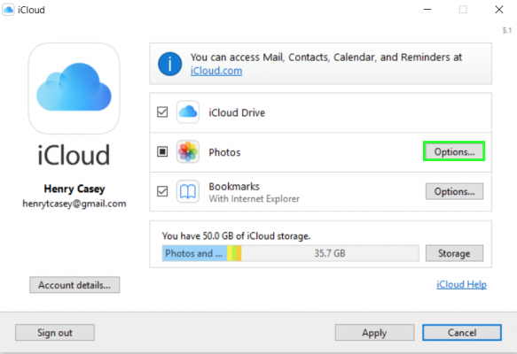 Làm thế nào để cấu hình iCloud Photos trên Windows. 1. Lựa chọn Options trong mục Photos (như hình dưới) để kiểm tra các thiết lập photo của bạn
