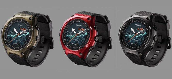 Smartwatch Casio WSD-F10 có bề ngoài trông khá “hầm hố” và phù hợp với đối tượng người dùng là nam giới. Trọng lượng của máy chỉ là 93g.