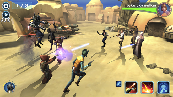 10. Star Wars: Galaxy of Heroes: trong game này, bạn sẽ lập một nhóm giống các nhân vật trong phim Star Wars và chiến đấu. (Giá: miễn phí)
