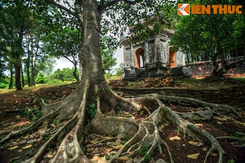 Một điểm độc đáo của lăng Kiên Thái Vương là phía trước khu lăng mộ có 2 bi đình (nhà bia) nằm đối xứng ở hai bên trái và phải. Các lăng mộ khác của vua chúa và hoàng thân nhà Nguyễn chỉ có 1 nhà bia.