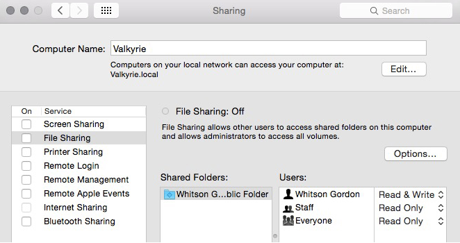 Trên OS X: Vào System Preferences > Sharing và đảm bảo bỏ chọn tất cả các ô. Ngoài ra, bạn có thể muốn tắt chức năng tìm mạng để đề phòng những người khác có thể nhìn thấy máy tính của bạn hiển thị trên mạng chung và như vậy sẽ tránh được nguy cơ trở thành mục tiêu tấn công. Chức năng này trên Windows nằm trong một ô khác cũng thuộc mục Advanced sharing settings. Còn trên OS X, tính năng này được gọi với cái tên “stealth mode”.