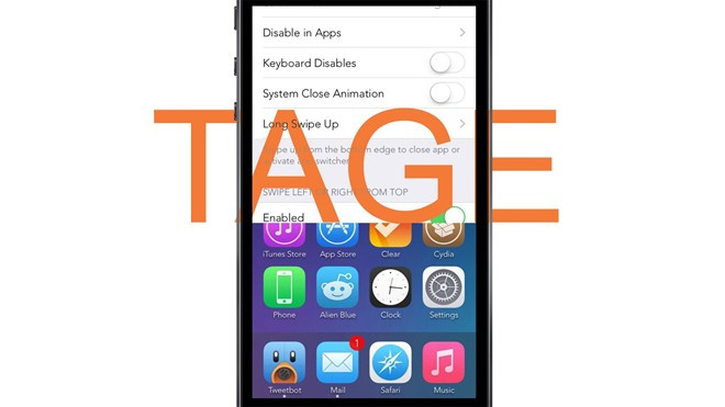 Tage là tùy chỉnh đa nhiệm tuyệt vời trên iOS. Người dùng chỉ cần trượt lên từ góc dưới màn hình để đóng ứng dụng hoặc mở đa nhiệm, kéo từ hai góc màn hình để chuyển đổi ứng dụng.