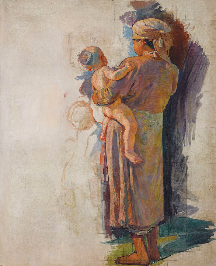 "Người phụ nữ Việt và đứa trẻ", sơn dầu, Victor Tardieu, khoảng 1922-1925. Ngay khoá đầu tiên, trường đã tạo ra những tên tuổi xuất chúng như Nguyễn Phan Chánh, Lê Phổ, Mai Trung Thứ... Đây chính là nền tảng vững chắc cho sự cất cánh của nền mỹ thuật Việt Nam thời hiện đại.