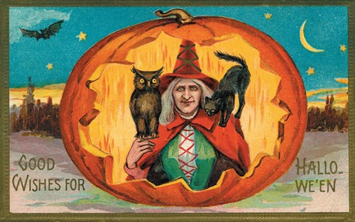 Mèo đen và dơi là nhân vật không thể thiếu trong các tấp thiệp Halloween. Ảnh: Miss Mary's Gazette.