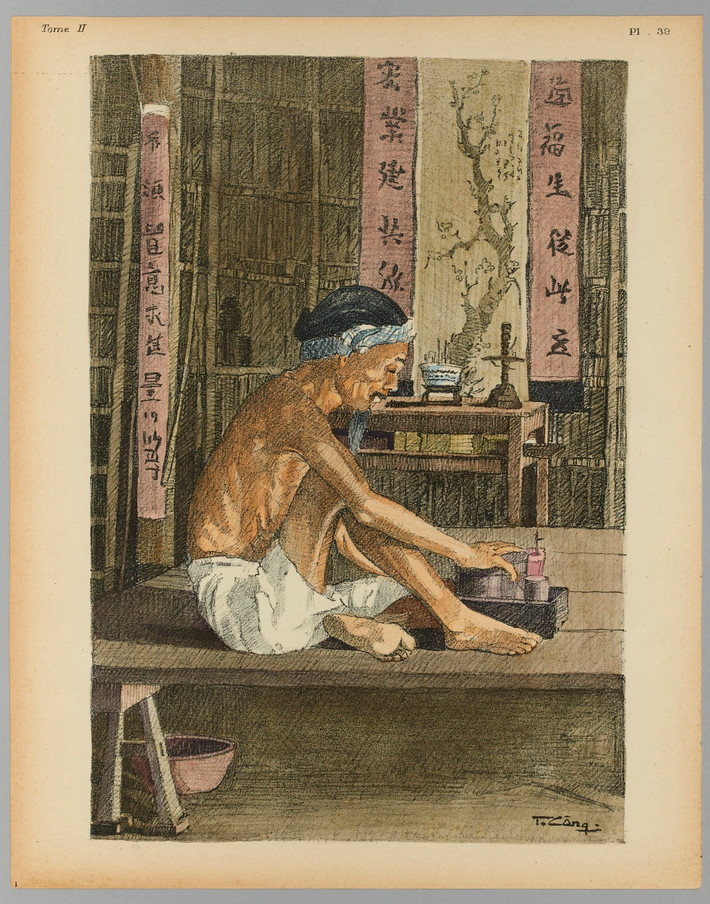 Cụ ông thư giãn trên tấm phản.