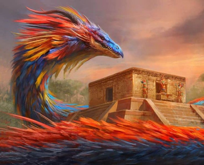 1. Tên gọi “Quetzalcoatl” có nghĩa là gì? Quetzalcoatl có nghĩa là “Con rắn lông vũ” trong tiếng Nahuatl, một phương ngữ của người Aztec. Cái tên này được kết hợp từ hai từ: “quetzal” (loài chim rực rỡ với bộ lông màu sắc) và “coatl” (rắn), tượng trưng cho sự kết hợp giữa chim và rắn — hai yếu tố quan trọng trong văn hóa bản địa châu Mỹ. Ảnh: Pinterest.