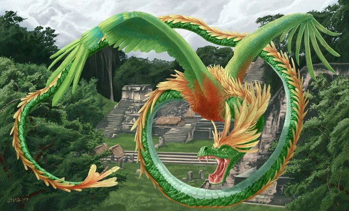 2. Quetzalcoatl là thần của không khí và gió. Quetzalcoatl được coi là thần của không khí, gió và sương mù. Ngài cũng là một trong những vị thần tạo hóa, có ảnh hưởng lớn đến các sự kiện thiên nhiên và sự sống trên trái đất. Ảnh: Pinterest.