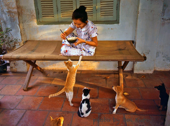 Bữa trưa của cô gái và đàn vật cưng, 1990. Ảnh: Hiroji Kubota.