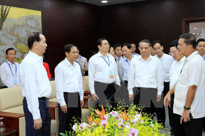 Chủ tịch nước Trần Đại Quang dự Chương trình Tổng duyệt các hoạt động của Tuần lễ Cấp cao APEC 2017. (Ảnh: Nhan Sáng/TTXVN)