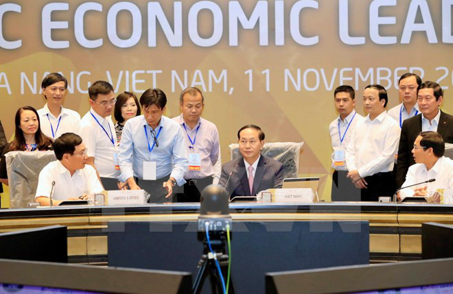 Chủ tịch nước Trần Đại Quang dự Chương trình Tổng duyệt các hoạt động của Tuần lễ Cấp cao APEC 2017. (Ảnh: Nhan Sáng/TTXVN)