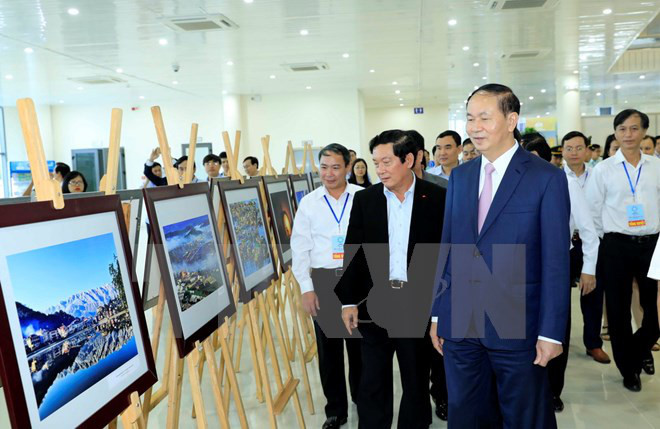 Chủ tịch nước Trần Đại Quang dự Chương trình Tổng duyệt các hoạt động của Tuần lễ Cấp cao APEC 2017. (Ảnh: Nhan Sáng/TTXVN)