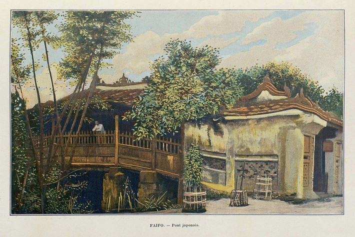 Chùa Cầu Hội An trong bức tranh được vẽ trước năm 1903. Ảnh: Gallica.bnf.fr.