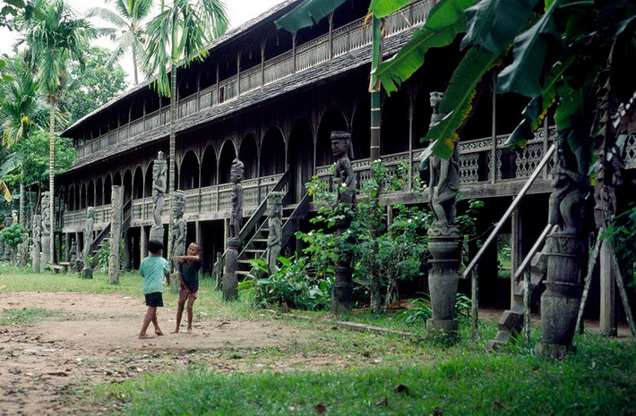 Theo truyền thống, nhiều thế hệ người Dayak cùng sinh sống trong những căn nhà sàn có chiều dài hơn 50m, sức chứa từ 30 - 40 gia đình và được chạm khắc hoa văn tỉ mỉ...