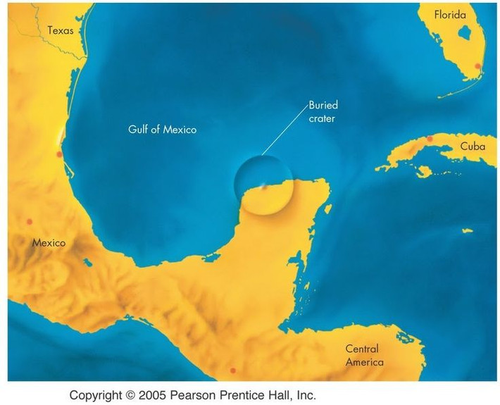 Hố thiên thạch Chicxulub - Yucatán, Mexico. Hố Chicxulub được cho là nguyên nhân gây ra sự tuyệt chủng của loài khủng long cách đây 66 triệu năm. Hố này có đường kính 180 km và là một trong những hố thiên thạch lớn nhất thế giới. Ảnh: Pinterest.