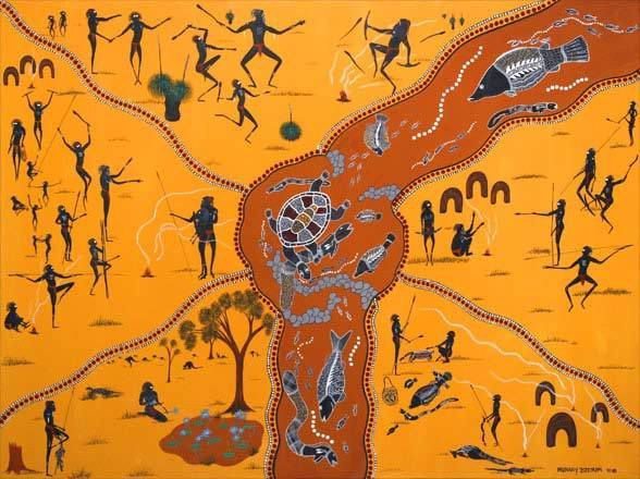 5. Câu chuyện đường hát. Các đường hát (Songlines) là những lộ trình mà tổ tiên đã đi qua trong Thời gian Mơ. Chúng chứa đựng thông tin về địa hình, phương hướng, và văn hóa. Ảnh: Pinterest.