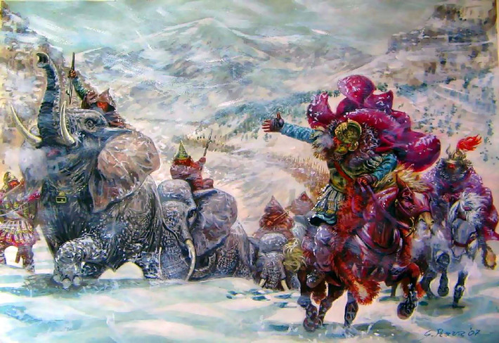 13. Tài năng của Hannibal. Hành trình này thể hiện sự sáng tạo và tài lãnh đạo phi thường của Hannibal, khiến ông được xem là một trong những chiến lược gia vĩ đại nhất lịch sử. Ảnh: Pinterest.